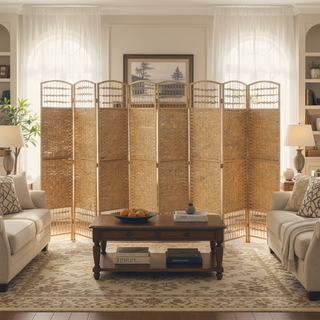 Sunvega 6 Panel Folding Privacy Screen with Removable Shelves and Hinged Design