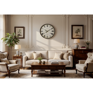 Sunvega 20 Inch Round Wall Clock with Antique Brown Roman Numerals