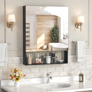 Sunvega Wall Mounted Medicine Cabinet with Mirror and Adjustable Storage Shelves