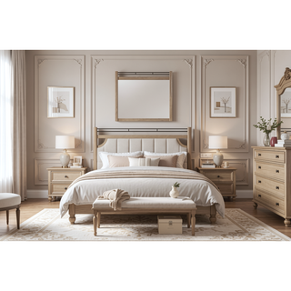 Sunvega Sand Colored Beveled Glass Poster Mirror with Metal Accents