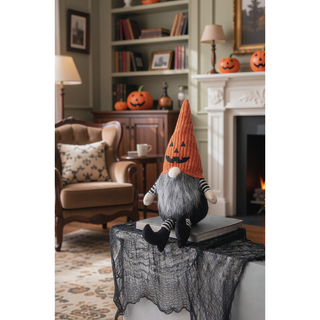 Sunvega Handcrafted 4.3x4x26.8 Inch Fabric Sitting Black Gnome With Broomstick