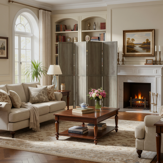 Sunvega 4-Panel Folding Screen with Grey Driftwood Finish and Sleek Legs