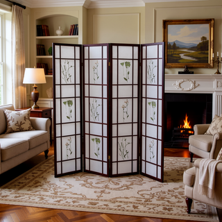 Sunvega 70 Inch Tall 4-Panel Shoji Screen Room Divider in Floral Print