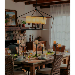 Sunvega Sleek Industrial Style Iron and Glass Chandelier for Kitchen Dining Room