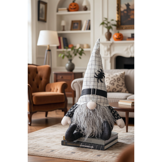 Sunvega Handcrafted 4.3x4x26.8 Inch Fabric Sitting Black Gnome With Broomstick