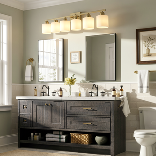 Sunvega Gold Vanity Light Fixture with Milky White Glass Shade for Mirror Bathroom