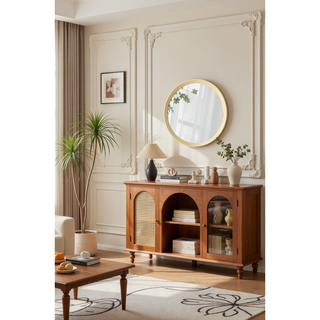Sunvega Solid Mango Wood Frame Wall Mirror with Clean Silhouette for Bathroom