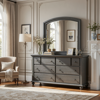 Sunvega Gray Modern Nightstand with Full Extension Drawers and Felt-Lined Top