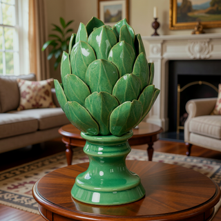Sunvega Vintage Green Ceramic Blooming Artichoke Accent for Dining Room