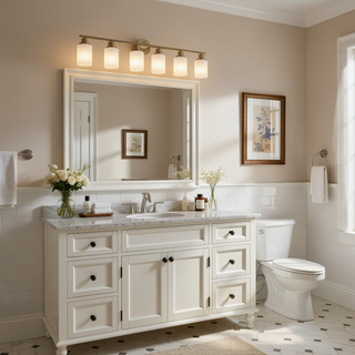 Sunvega Modern Golden Finish 6-Light Vanity Sconce with Frosted Glass Shades