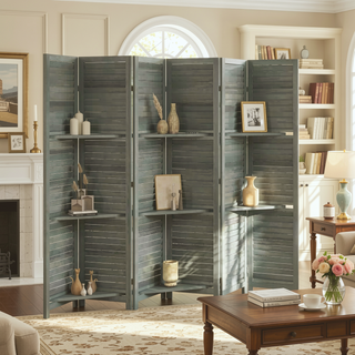 Sunvega 6 Panel Folding Privacy Screen with Removable Shelves and Hinged Design