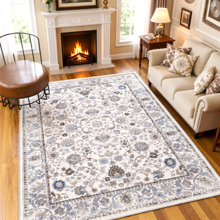 Sunvega Vintage Bohemia Non-slip Washable Area Rug with Flower Design for Living Room