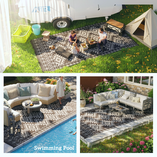 Sunvega Reversible Outdoor Rug with Protective Coating and Strap Stakes for Patio