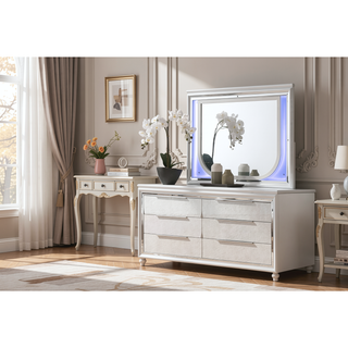 Sunvega Modern Pearl White Finish Nightstand with Spacious Drawers and Acrylic Legs