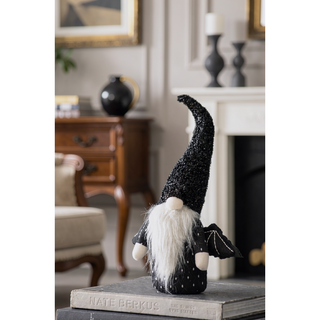 Sunvega Handcrafted 4.3x4x26.8 Inch Fabric Sitting Black Gnome With Broomstick