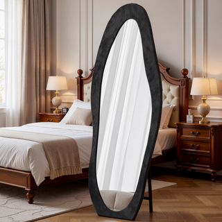 Sunvega Full Length Mirror with Flannel Wrapped Wooden Frame and Shatterproof Glass