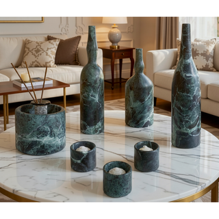 Sunvega Diamond Green Natural Marble Luxury Living Room Accessories 7 Pcs Set