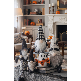Sunvega Handcrafted 4.3x4x26.8 Inch Fabric Sitting Black Gnome With Broomstick