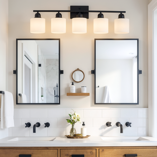 Sunvega Gold Vanity Light Fixture with Milky White Glass Shade for Mirror Bathroom