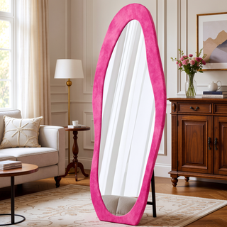Sunvega Full Length Mirror with Flannel Wrapped Wooden Frame and Shatterproof Glass
