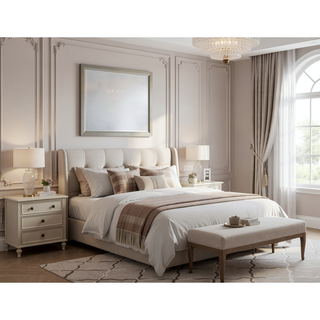 Sunvega Mirror Accent Nightstand with Spacious Drawers and Bun Foot