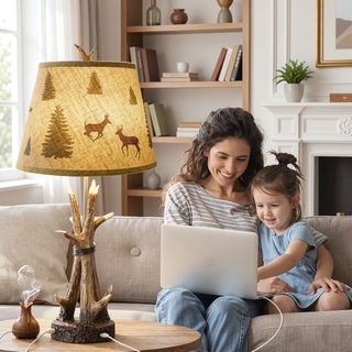 Sunvega Rustic Antler Table Lamps Set of 2 with USB Ports and Touch Dimmable