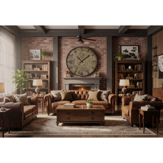 Sunvega 20 inch Round Wall Clock with Vintage Gears Print and Brown Frame