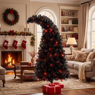 Sunvega 6FT Pre-Lit Artificial Christmas Tree with LED Lights and Curved Top