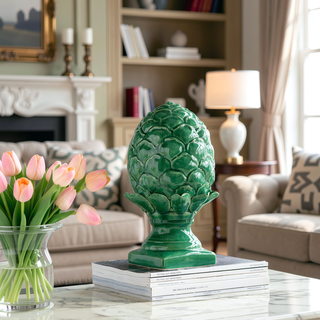 Sunvega Vintage Green Ceramic Blooming Artichoke Accent for Dining Room