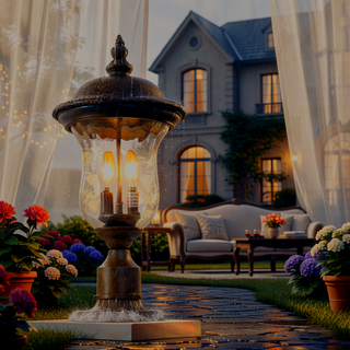 Sunvega Retro Elegant Outdoor Lamp Post Light with Clear Glass Shade for Yard