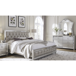 Sunvega Mirror Accent Nightstand with Spacious Drawers and Bun Foot