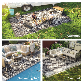 Sunvega Reversible Outdoor Rug with Protective Coating and Strap Stakes for Patio