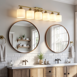 Sunvega Gold Vanity Light Fixture with Milky White Glass Shade for Mirror Bathroom