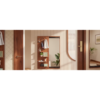 Sunvega Wall Mounted Full Length Mirror with Shelf and Hook Multifunctional Design Panel