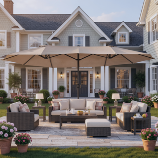 Sunvega 15ft Extra Large Double Sided Patio Umbrella with Crank Handle and Air Vents