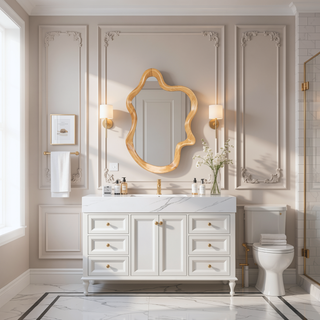 Sunvega Unique Irregular Shaped Wall Mirror with Natural Wood Frame for Clear Reflection