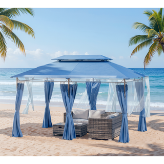Sunvega Spacious 10x13ft Outdoor Gazebo with Removable Curtains and Two-Tier Roof