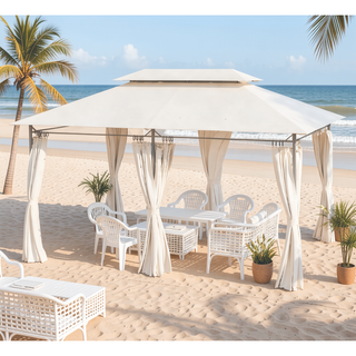 Sunvega Spacious 10x13ft Outdoor Gazebo with Removable Curtains and Two-Tier Roof