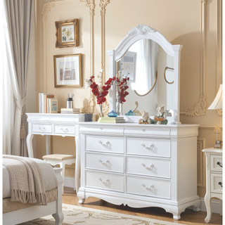 Sunvega Estrella White Finish Pine Wood Nightstand with 3 Drawers