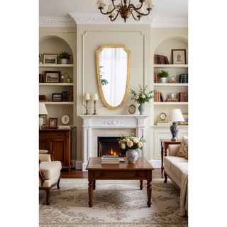 Sunvega Hexagon Wood Frame Wall Mirror with Leather for Entryway Living Room
