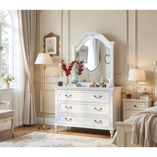 Sunvega Estrella White Finish Pine Wood Nightstand with 3 Drawers