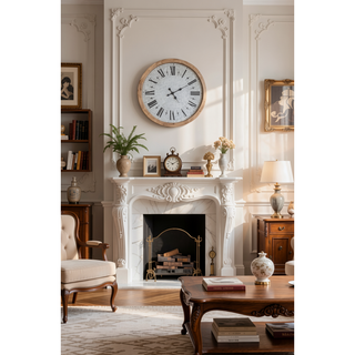 Sunvega Antique White Oversized Oval Wall Clock for Kitchen Living Room
