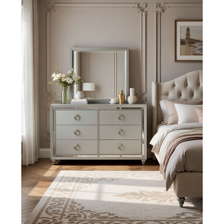 Sunvega Mirror Accent Nightstand with Spacious Drawers and Bun Foot
