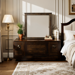 Sunvega Elegant Oak Nightstand with Two Spacious Drawers and Antique Brass Handles