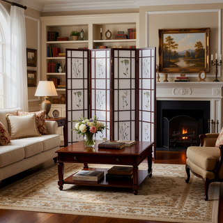 Sunvega 70 Inch Tall 4-Panel Shoji Screen Room Divider in Floral Print