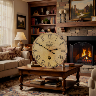 Sunvega Antique White Oversized Oval Wall Clock for Kitchen Living Room