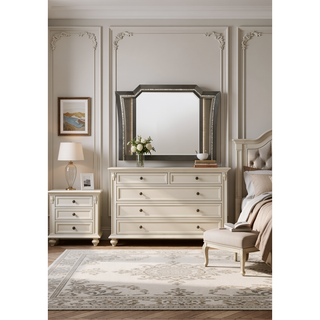 Sunvega Kaitlyn Metallic Gray Finish Wood Nightstand with Two Drawers and Crystal Trim