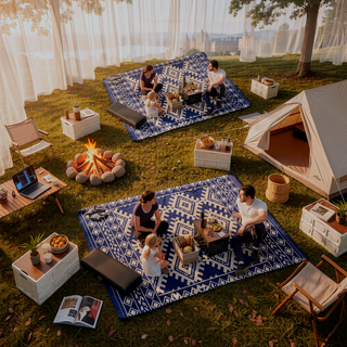 Sunvega Reversible Outdoor Rug with Protective Coating and Strap Stakes for Patio