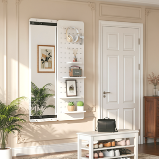 Sunvega Wall Mounted Full Length Mirror with Shelf and Hook Multifunctional Design Panel
