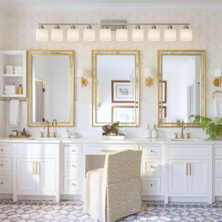 Sunvega Gold Vanity Light Fixture with Milky White Glass Shade for Mirror Bathroom
